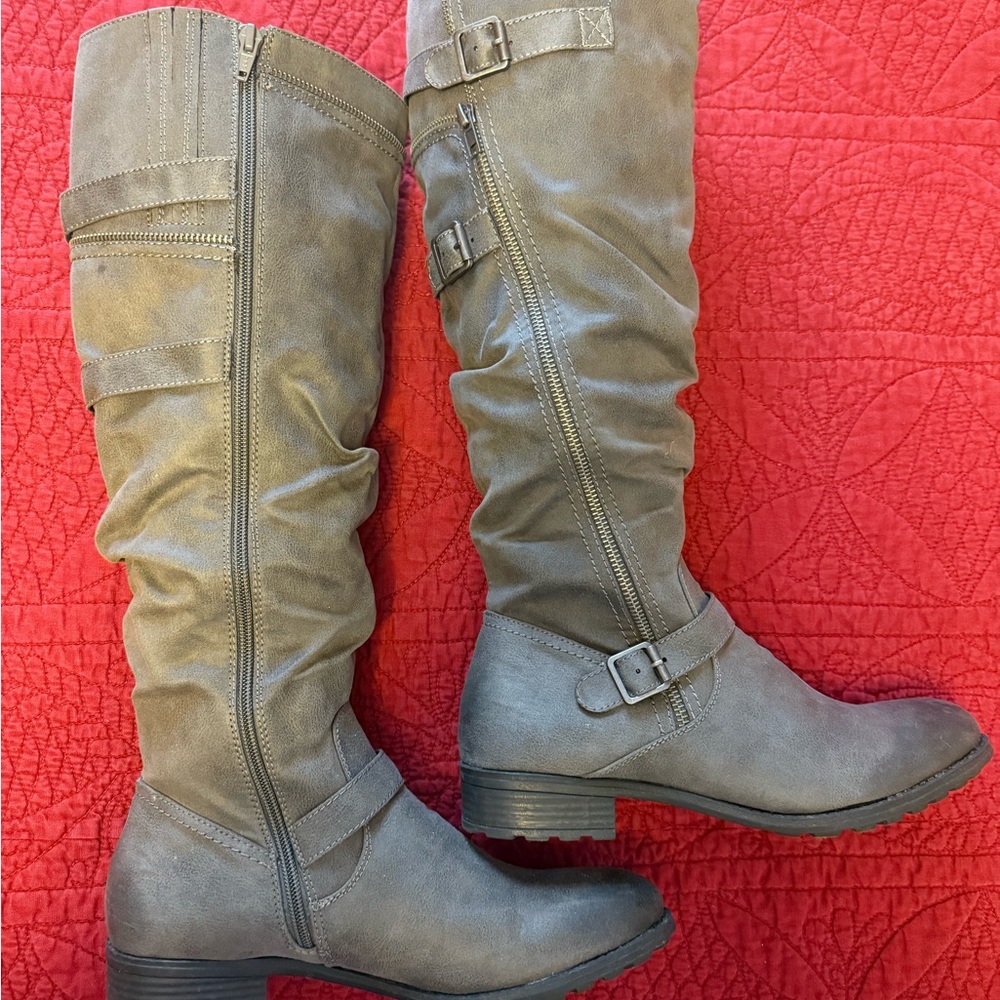 Roxy Gray Over the Knee Boots with Decorative Stitching